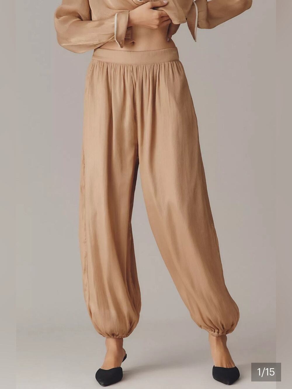 Anthropologie Maeve Shiny Balloon Pants Gold Tan Size Small